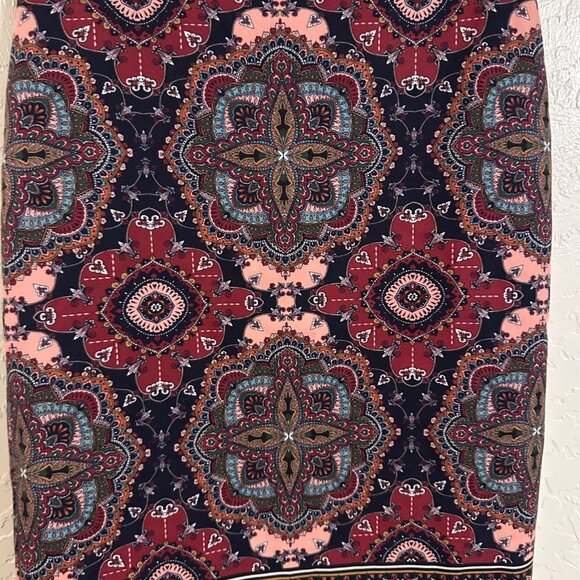 Talbots Kaleidoscope Paisley Multicolored Zip up 90’s Style Midi Pencil Skirt - Picture 4 of 9